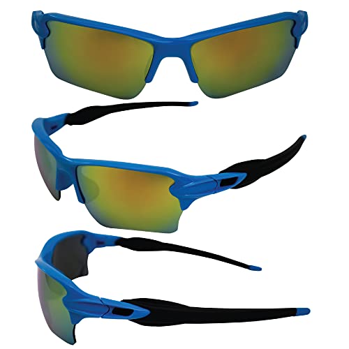 AlterImage Sprint Wraparound Sports Retro Sunglasses for Men or Women 2 Pair Blue & Black Semi-Rimless Frames w/Coinjected Rubber Tips & G-Tech Red/Green Lenses