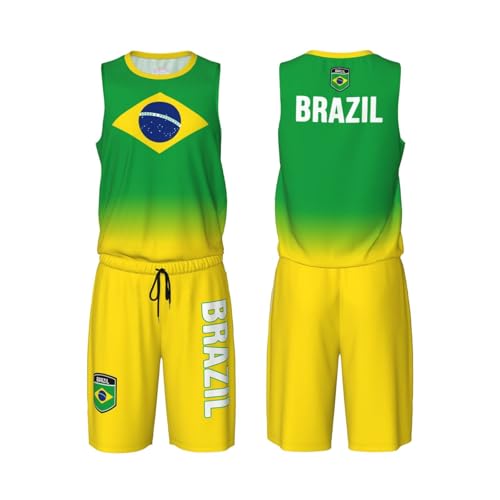 DABOYOZHZH Brazil Flag (5) Basketball Uniform Suit for Men Team Training Athletic Gradient Jersey
