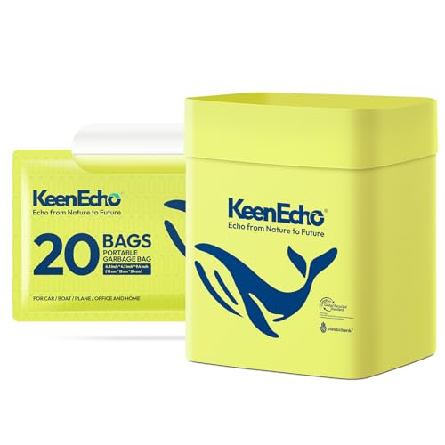 KeenEcho Disposable Car Garbage Bin Bags, Vomit Trash Bags made with Recycled Plastic Bottles for Boat, Plane, Travel, Camping, Bedroom, Study Room, Office and Car, 20 pcs