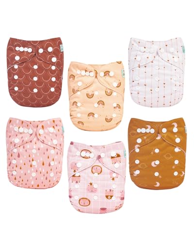 ALVABABY Baby Cloth Diaper 6 Pack with 12 Inserts One Size Cloth Diaper Covers Adjustable Washable Reusable for Baby Girls and Boys