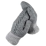 Guanti da donna, guanti e muffole, da donna, spessi, caldi, guanti a maglia, morbidi e guanti per esterni e esterni, per donne, invernali, per tempo freddo, regalo di compleanno di Natale, grigio, M