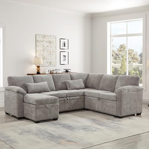 KEIKI 97" L-Shaped Oversized Chenille Sectional Sofa with 1 Storage