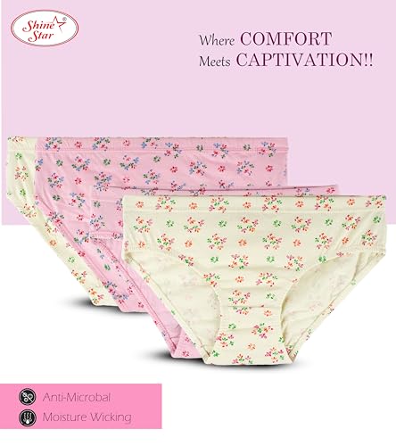 Image of SHINE STAR Women's Pack of 6 Full Coverage Hipster Panty 100% Super Combed Cotton Fabric with Inner Elastic Waistband Multicolour