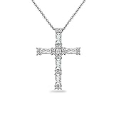 B. BRILLIANT Cross Necklace for Women Sterling Silver CZ Baguette-cut AAA Cubic Zirconia Fashion