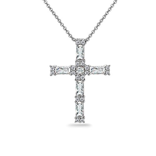 B. BRILLIANT Cross Necklace for Women Sterling Silver CZ Baguette-cut AAA Cubic Zirconia Fashion