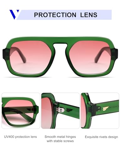 Image of VANLINKER Retro Square Aviator Sunglasses for Women Men 70s Vintage Style Trendy Flat Top Rectangle Sun Glasses VL9826