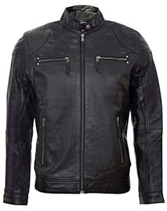 Veste Zippée pour Homme Noir 100% Cuir Véritable Moto Courses Motard Mode L