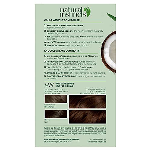 Image of Clairol Natural Instincts Demi-Permanent Hair Dye, 4W Dark Warm Brown Hair Color, Pack of 2