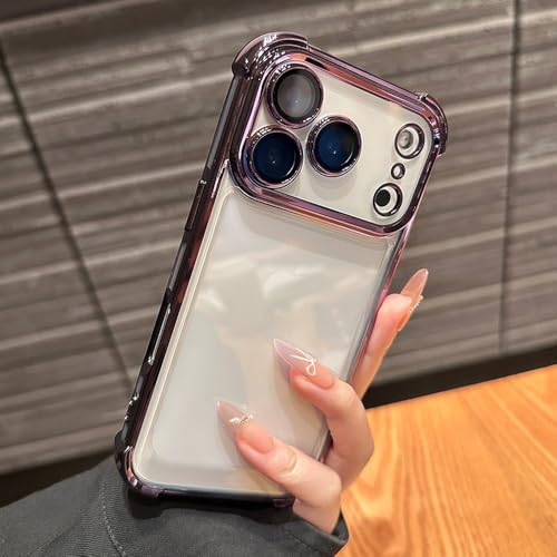 Coque transparente iPhone 15 violette idéale pour vos photos en terrasse