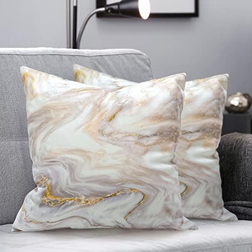 BBiggood Rose Gold Pillow Covers, Set of 2 Modern Marble Abstract Texture Home Decorative, European Modern Decor Square Double Sided Design Printed, Decorative Pillows for Bed, Gold 20"x20"
