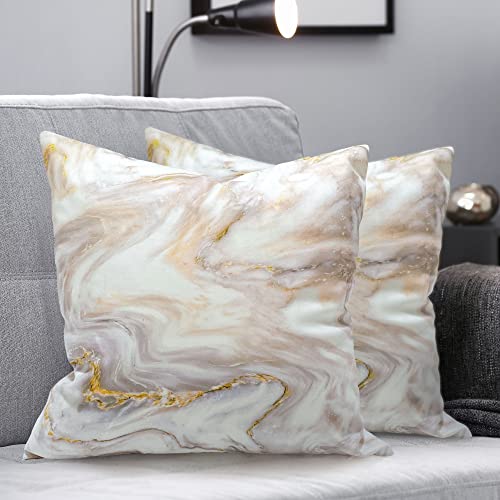 Bbiggood Rose Gold Pillow Covers, Set Of 2 Modern Marble Abstract Texture Home Decorative, European Modern Decor Square Double Sided Design Printed, Decorative Pillows For Bed, Gold 20"X20" #TOP3
