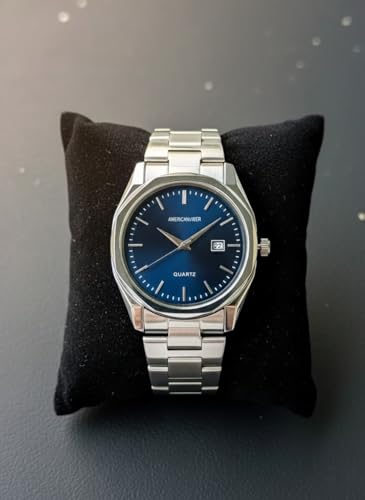 Image of AMERICANVIBER Mens Analog Quartz Watch, Stainless Steel Bracelet, Date Display Chain Watch for Men