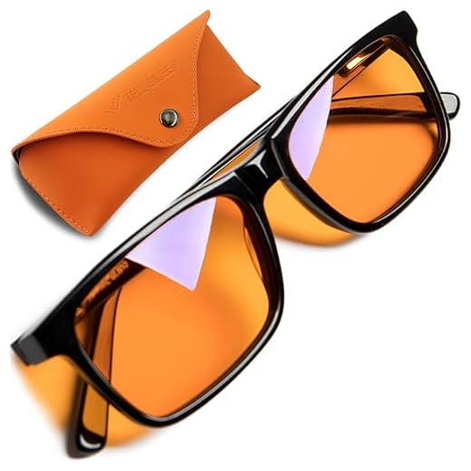 Blue Light Blocking Reading Glasses for Better Sleep - Amber Orange Computer Filter Anti Eye Strain - Square Eyeglasses Frame (Black) Wide - by THL