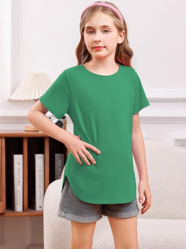 Girls Short Sleeve T Shirts Loose Fit Curve Hem Tunic Tops 5-14 Years3