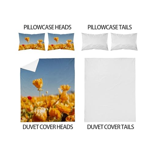 Housse de couette double 200x200cm anti-plis fleurs microfibre lit 3D - 4
