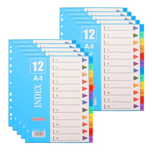 LOPYXBR 10 Sets de Separadores Archivador 4 Anillas A4, Indexadores de 12 Posiciones Multicolor para Carpeta, Divisores de Hojas con Pestañas de Colores para Oficina 297x225MM