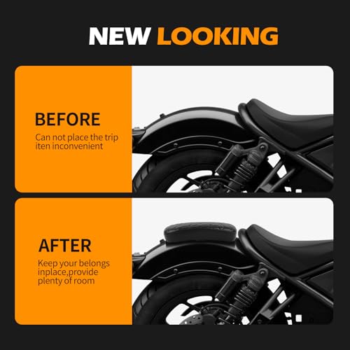 Image of DREAMIZER Universal Black Motorcycle Solo Passenger Seat Rear Cushion 8 Suction Cups Compatible with Harley Davidson Sportster XL 883 1200 Forty Eight Dyna Chopper Bobber Custom (Diamond-Breathable)