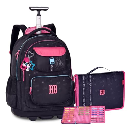 Kit Mochila de Rodinhas e Estojo Fichário Rebec Bonbon Urban Mix RB Escolar Trabalho Faculdade Preto