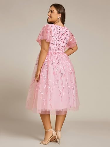 Image of Ever-Pretty Womens Embroidered Tulle Plus Size Cocktail Evening Party Dress A-Line Midi Wedding Guest Dresses for Curvy Women