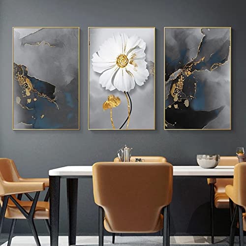 Toile peinture murale art abstrait fleur doré noir 30x45cm affiche décoration salon chambre