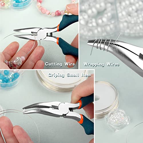 SPEEDWOX Bent Nose Pliers with Cutter 5 Inch Curved Serrated Jaw Convex Shoulder Precision Jewelry Pliers Curved Chain Nose Pliers for Wire Wrapping Beading Craft Tool Green - Image 3
