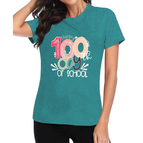 Image of 100th Day of School Shirt for Women Teacher Graphic T-Shirt Funny Teach Short Sleeve Tee Tops