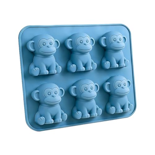 Flexible Silicone Tray, Mold, 6 Cavity Monkey Shape with Easy Release Feature, Freezer Ice Maker, Kitchen Tool with Non Stick, T