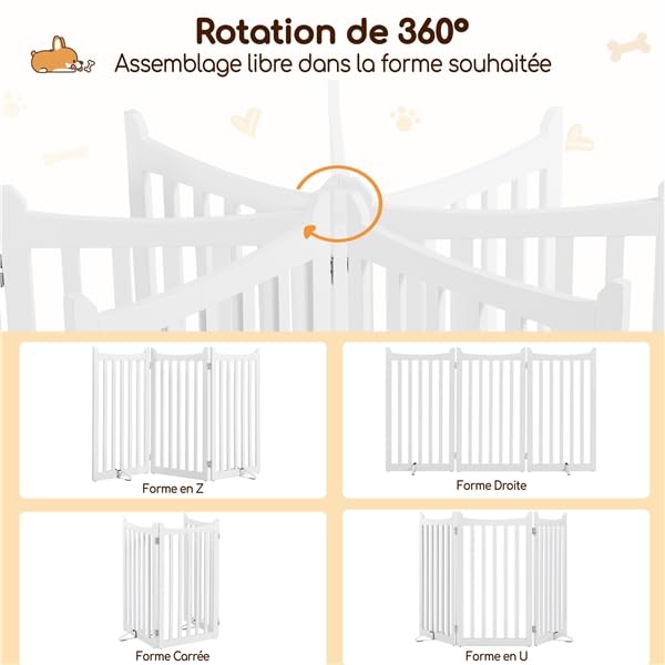 Yaheetech Barrière de sécurité Autoportant sans Perçage 151,5×90,5cm Pliant | Barrière en Bois Intérieur, Parc pour Chien Pliable, Clôture pour chien, chiot et autres animaux de compagnie avec les patins