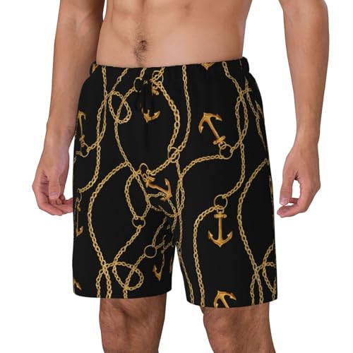 Vintage Golden Anchor Chain Black Funny Men's Swim Trunks Board Shorts Quick Dry-3