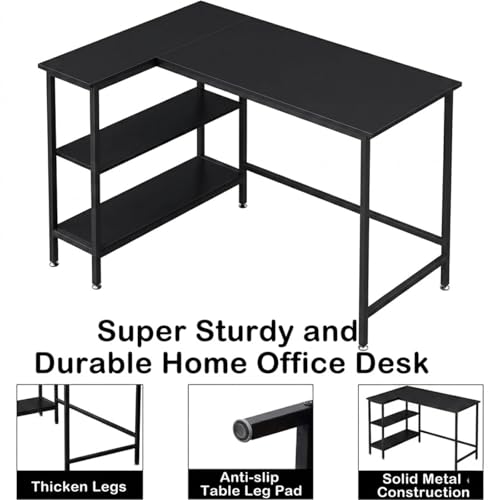 Image of L Shaped Reversible Desk| Gaming Table, Computer Corner Desk, Home Office Writing Desk with Shelf, Space-Saving Workstation Table | Black | 30x50x75 cm