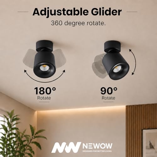 Image of NW 18W Glider SF Moveable Black with Black Aluminium 360 Degree Adjustable Cylindrical Shape LED Surface Light | COB Light | Wall Light | Spot Light | Light Color- White (Pack of 1)
