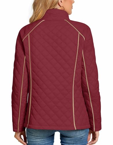 Anyhold Women's Lightweight Full Zip Jacket Diamond Quilted Coat Long Sleeve Stand Collar Trendy Winter with Pockets4
