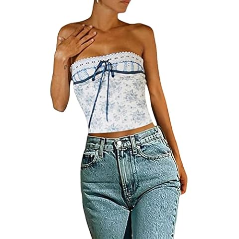 Women's Sexy Strapless Bandeau Top Casual Twist Tube Top Ruched Going Out Crop Tops Y2k Backless Shirt Cover