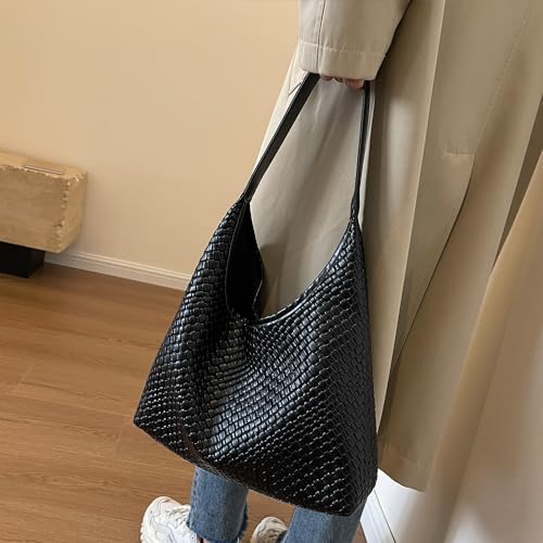 Waniki Gewebte Handtasche Damen 2-teiliges Set Shopper PU Leder Schultertasche Groß Shopper Tasche Mode Umhängetasche Tote Bag Handbags Geflochtene Tasche für Täglich Freizeit Arbeiten – Bild 6
