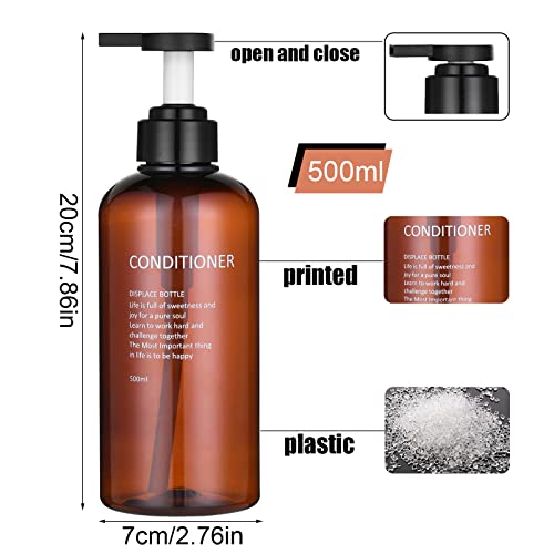 16.9 Oz Shampoo and Conditioner Dispenser with Black Plastic Pump, 3 Pack Shower Soap Dispensers, Amber Plastic Refillable Shampoo and Conditioner Bottles