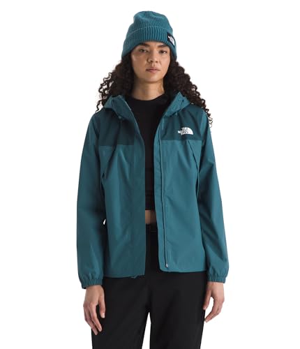 The North Face Women's Antora Jacket (Standard & Plus Size) | Waterproof & Windproof Rain Coat, Secure Zip Hand Pockets, Adjustable Hood & Hem, Space/Deep Cypress, Large