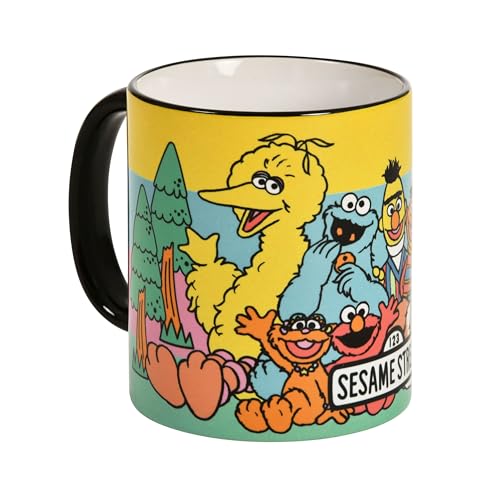 Elbenwald Barrio Sésamo – Taza Bernt, Cookie Monster, Count y Ernie con texto Sesam Street, 320 ml de capacidad, cerámica (grupo)