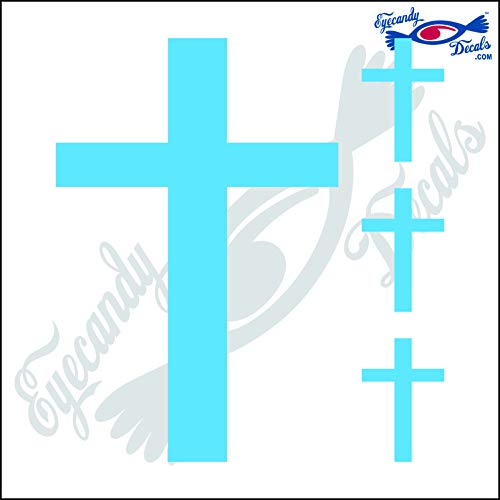 Image of Cross Plain 6 inch Plus 3 Small Decal Sticker Light Blue
