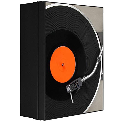 XXL Medizinschrank abschliessbar | großer Arzneischrank 35x46x15cm | Medikamentenschrank aus Metall grau | Motiv Plattenspieler mit 2