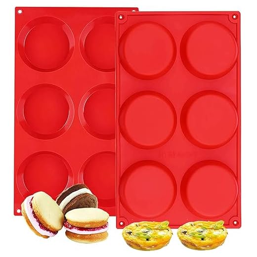 Silicone Muffin Top Pans, 2 Pack Non-stick 3" Whoopie Pie Baking Pan 3 Inch Round Tray Silicone Egg Sandwich Molds for Mini Cakes Biscuits Egg Cloud Bread Buns English Muffins Breakfast Sandwiches