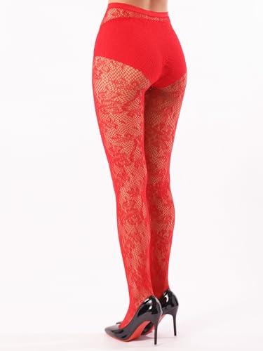 Image of Sacina Red Lace Tight, Red Pantyhose for Women, Sheer Fishnet, Flower Stocking, Gothic Accessories