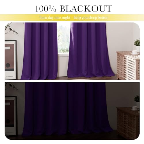 Image of NICETOWN 100% Blackout Curtain Panels, Same Color Liner Curtains Room Warming for Kitchen Room, Noise Reducing and Cold Blocking Drapes for Windows (Set of 2, Purple, 42 inch Wide by 63 inch Long)