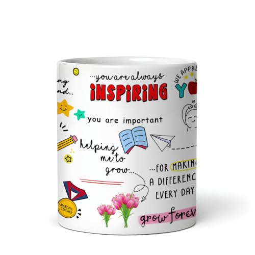 Image of DAYS Thank You Teacher Personalized Mug - Custom Teacher's Name Best Teacher Gift, Teacher on Birthday Helping Me to Grow Ceramic Mug 11oz (Thank You Teacher)