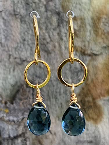 Lunar Eclipse (London Blue Topaz Quartz, yellow-gold-and-sterling-silver) Earrings