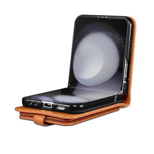 Étui portefeuille Samsung Z Flip 5 antichoc marron avec fentes cartes