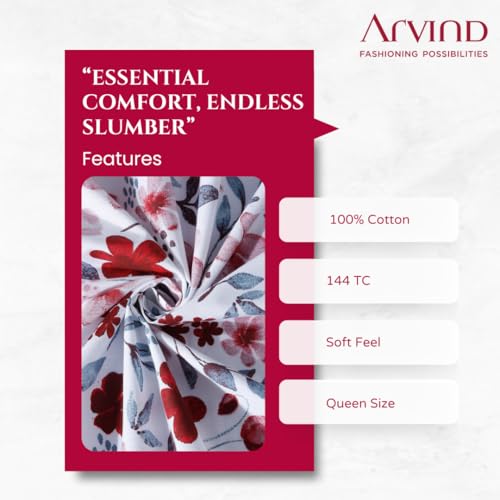 Image of Arvind Bedsheet Set - 100% Cotton Bedsheet for Double Bed (1 Queen Size Bedsheet with 2 Pillow Covers) Soft Breathable, 144 Thread Count - Slumber -Shade 7 (21029-A)