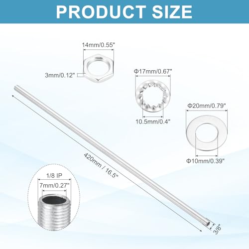 Image of MECCANIXITY 28Pcs 16.5 inch Lamp Pipe Kit with Nuts Washers 1 /8IP Thread Fasteners Assortment for Chandelier Ceiling Light Repair Assembly DIY Hardware