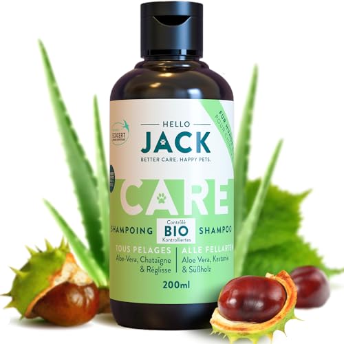 Hello Jack Champu Perro Natural con Aloe Vera y Castaño - Champú para Perros Piel Sensible y Dermatitis - Shampoo Hipoalergénico Recomendado por Veterinarios