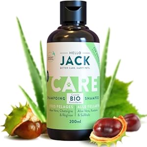 Hello Jack Natural Dog Shampoo Against Odour – Gentle Dog Shampoo Sensitive Fur with Aloe Vera & Chestnut – Shampoo for Dogs, Puppies and Cats Against Odour for Soft, Shiny Fur