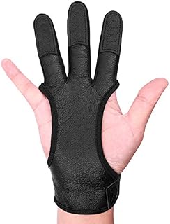 FitsT4 Leather Archery Gloves Three Finger Hand Guard Protective Glove Safety Shooting Hunting